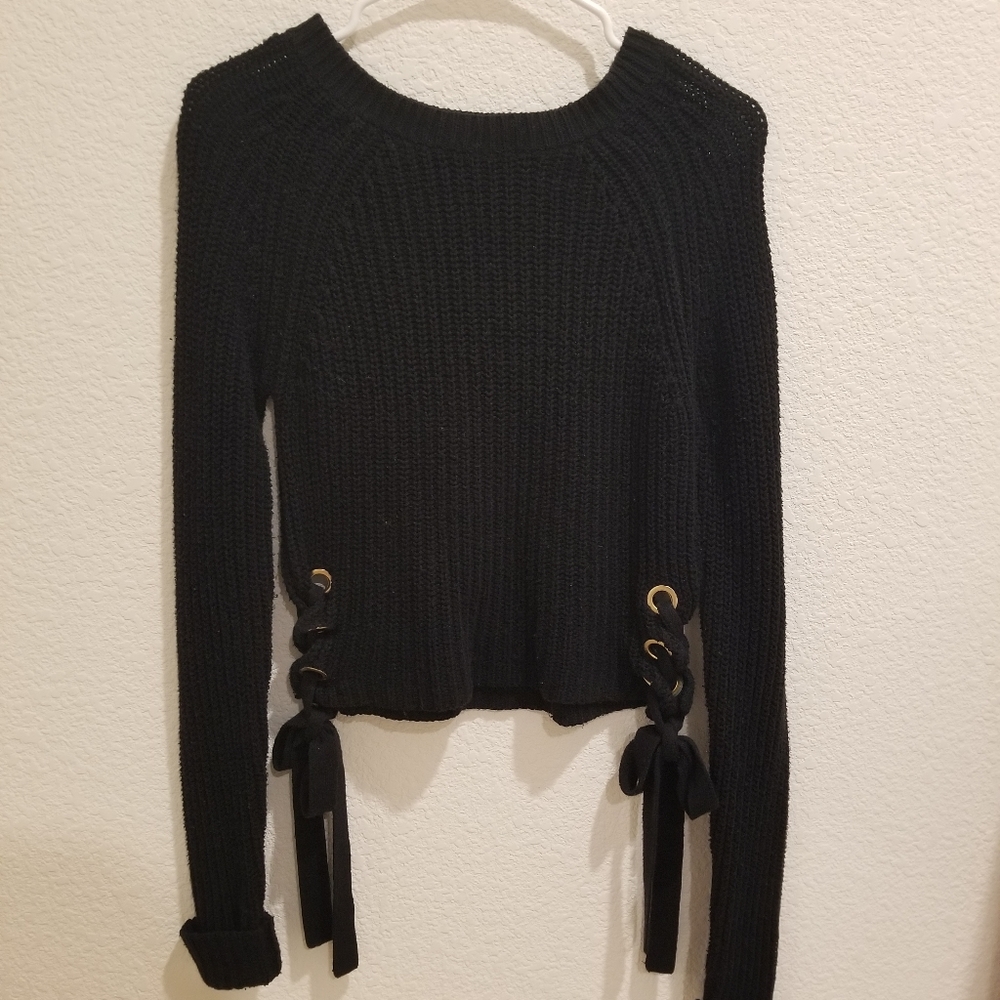 Guess Black Knit Tie Detail Sweater